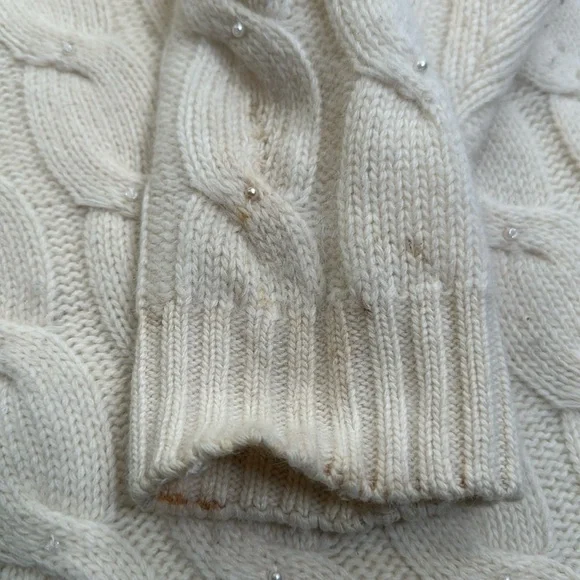 SAKS FIFTH AVENUE ivory lamb wool angora rabbit hair cable knit sweater size M - Picture 10 of 11